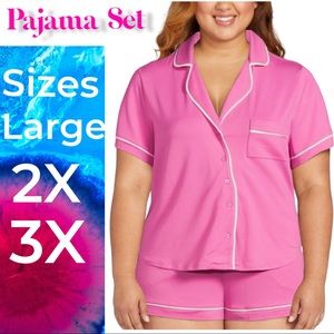 New Women’s Size Top and Shorts Pajama Set, 2-Piece color pink size L 2X 3X
